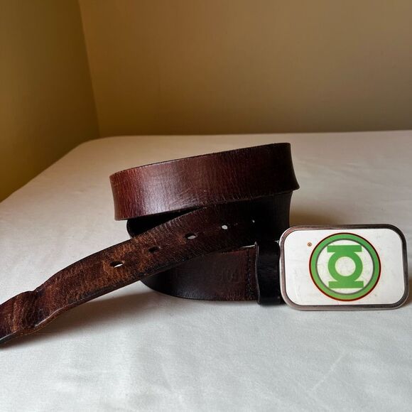 Vintage Fossil Full Grain Leather Belt w/ DC Comics Green Lantern Buckle Size 38 - Picture 9 of 9